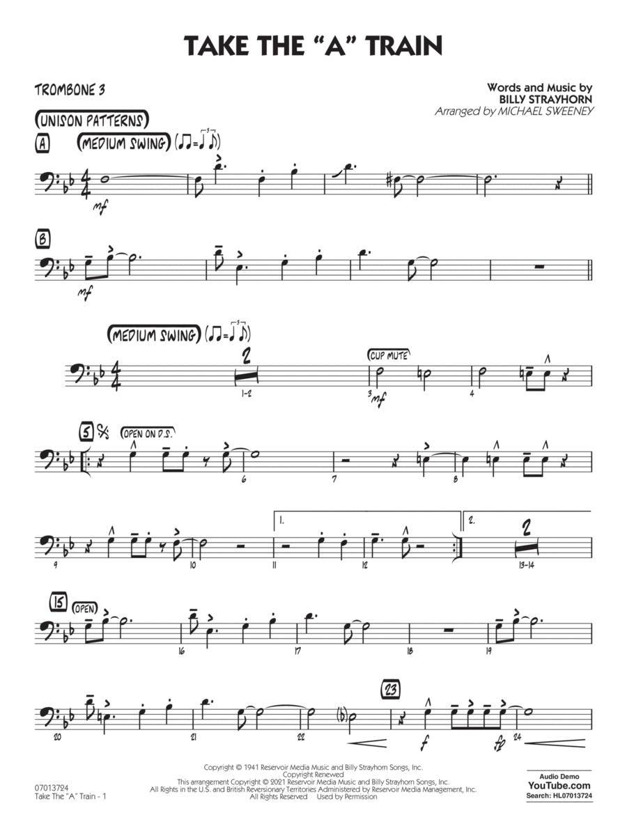 Take the "A" Train (arr. Michael Sweeney) - Trombone 3