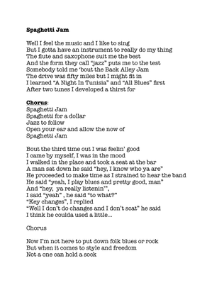 Spaghetti Jam (lyric sheet)