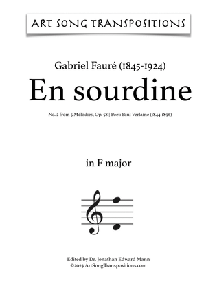 Book cover for FAURÉ: En Sourdine, Op. 58 no. 2 (transposed to F major, E major, and E-flat major)