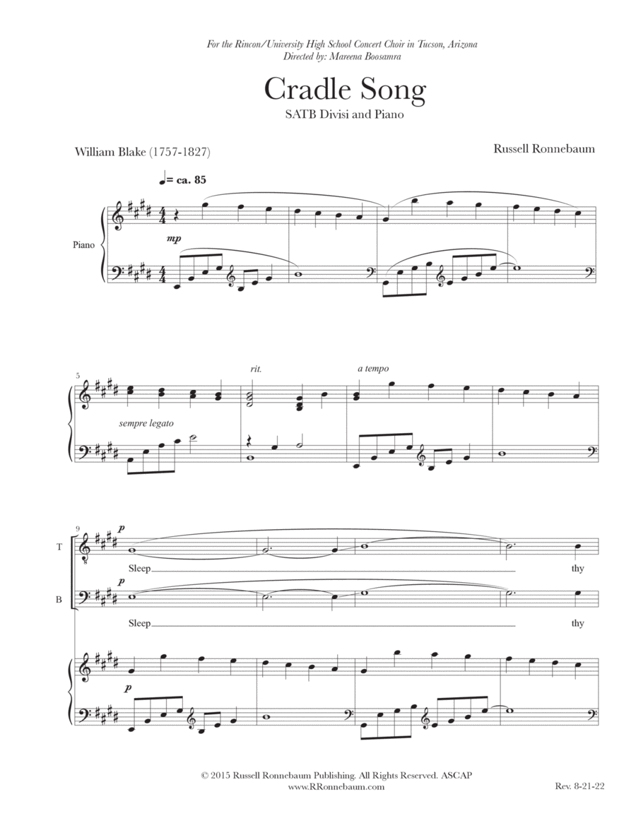 Cradle Song (SATB + Piano) image number null
