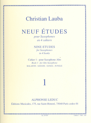 Book cover for Christian Lauba - Neuf Etudes Pour Saxophone Alto, Cahier 1