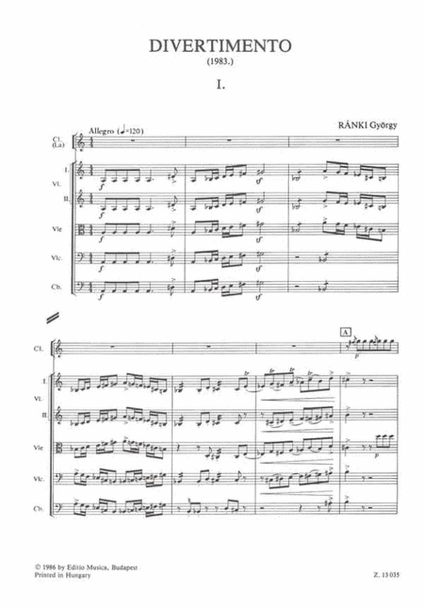 Divertimento für Klarinette und Streichorchester