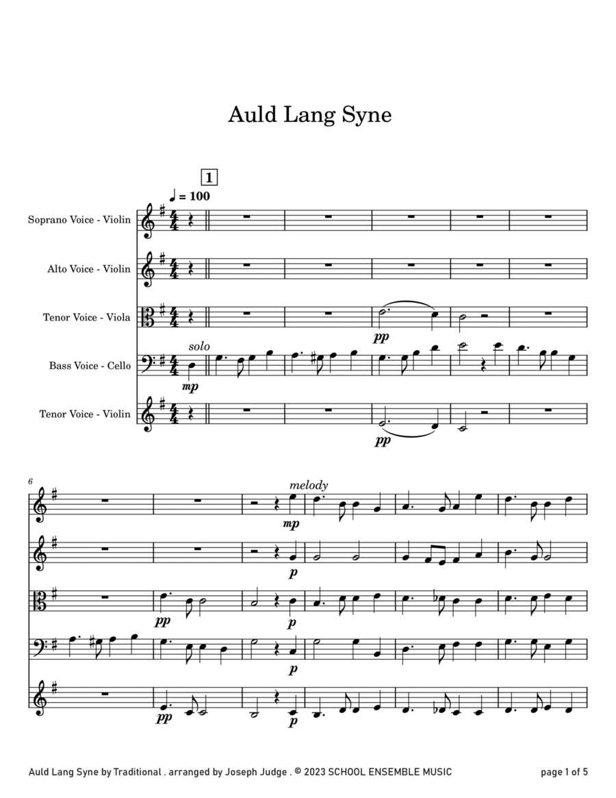 Auld Lang Syne for String Quartet in Schools image number null