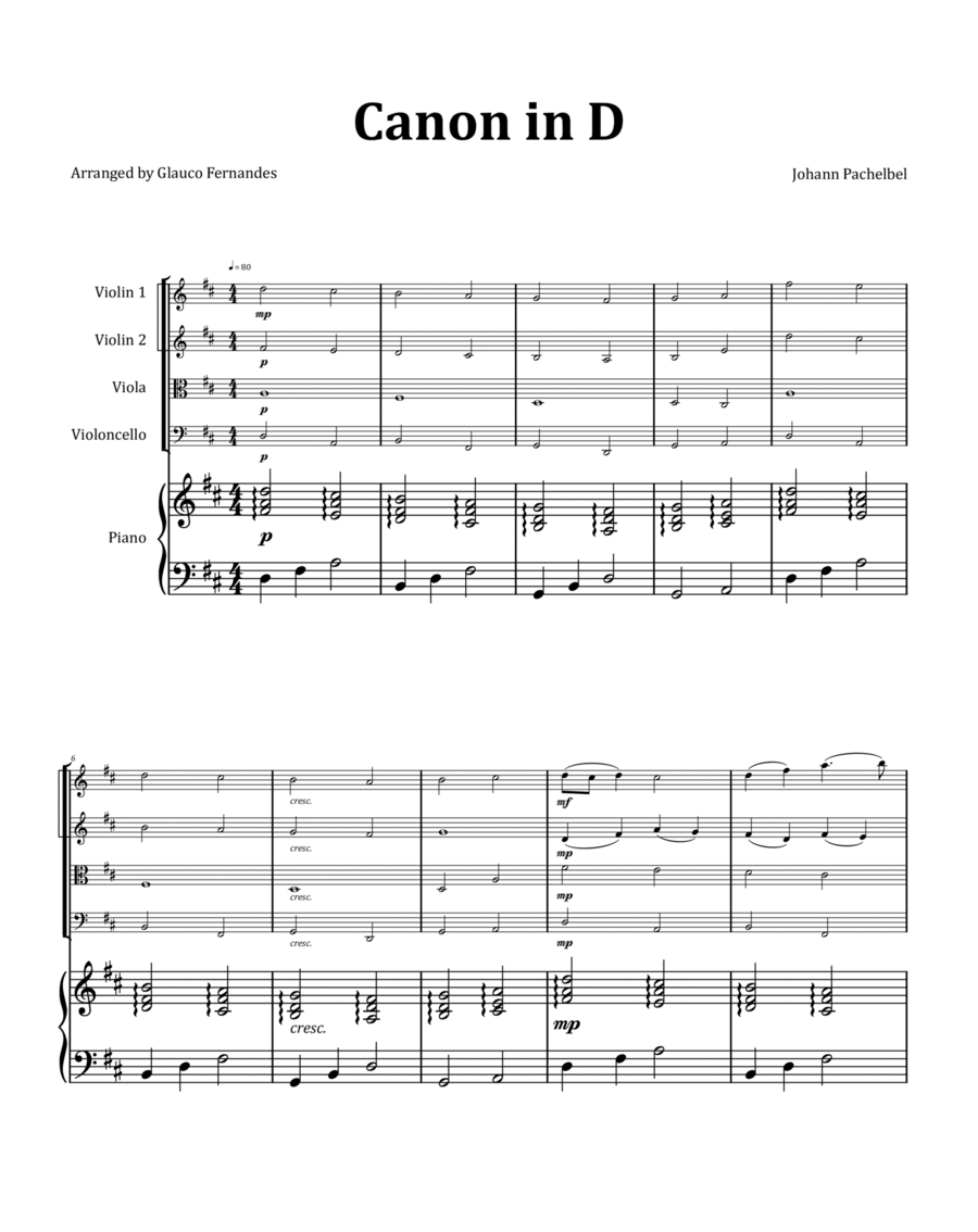 Canon by Pachelbel - String Quartet with Piano image number null