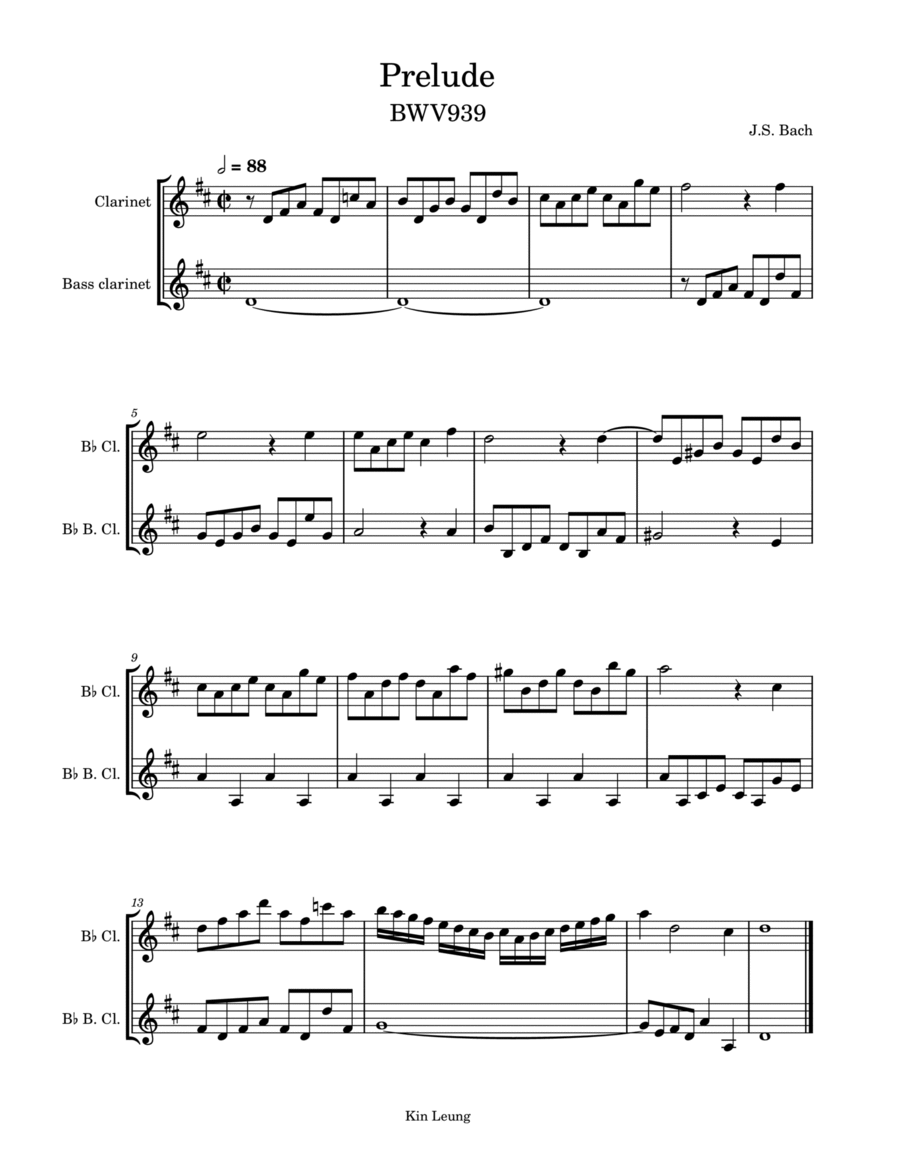 Prelude BWV 939 for clarinet and bass clarinet duet image number null