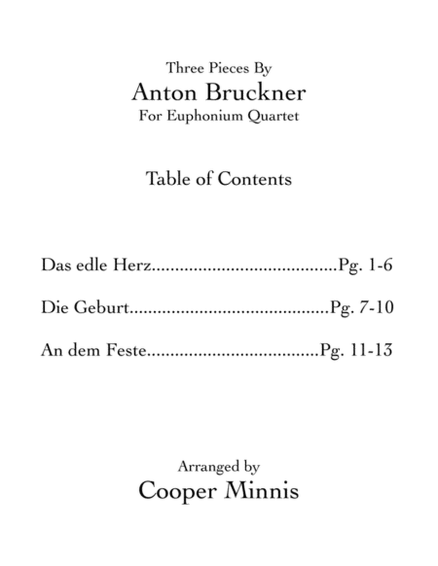 Three Pieces by Anton Bruckner: Euphonium Quartet- Full Scores