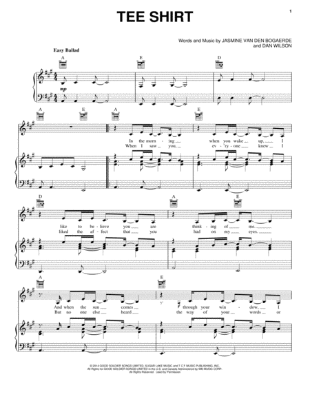 Tee Shirt by Birdy - Piano, Vocal, Guitar - Digital Sheet Music | Sheet  Music Plus
