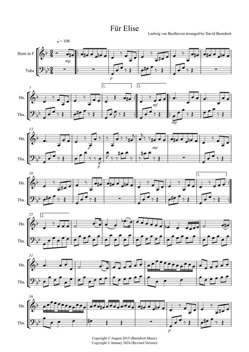 Fur elise for Horn and Tuba Duet image number null
