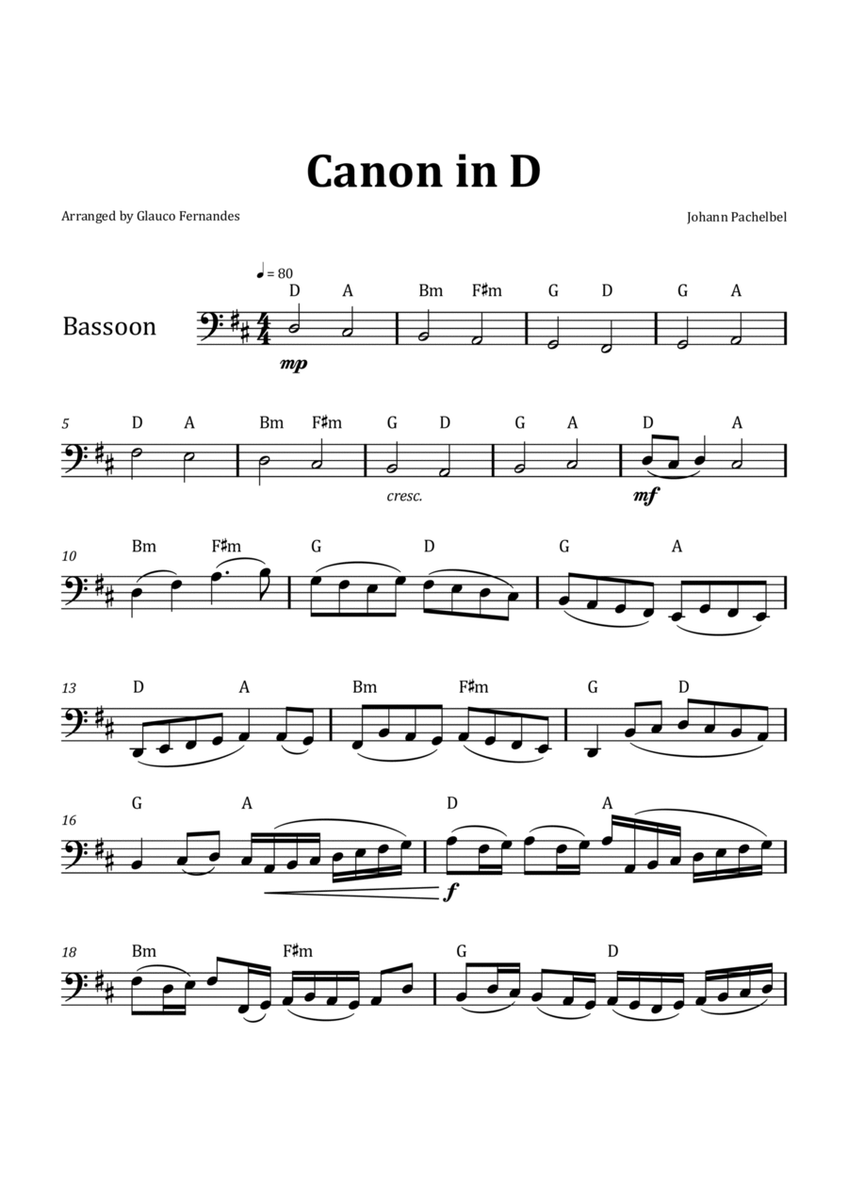 Canon by Pachelbel - Bassoon & Chord Notation image number null