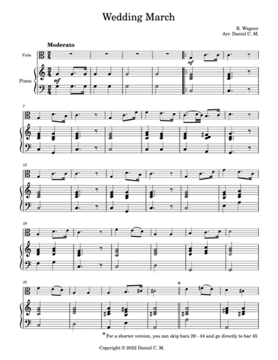 Wedding March by Wagner for viola and piano (easy) image number null