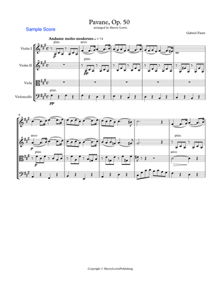 PAVANE Op. 50 by Fauré String Quartet, Intermediate Level for 2 violins, viola and cello