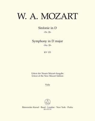 Book cover for Symphony, No. 20 D major, KV 133