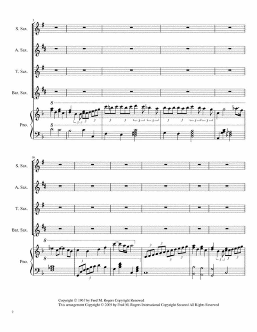 Won't You Be My Neighbor? - It's A Beautiful Day In The Neighborhood (Saxophone Quartet (SATB), Chords, Piano Accompaniment) image number null