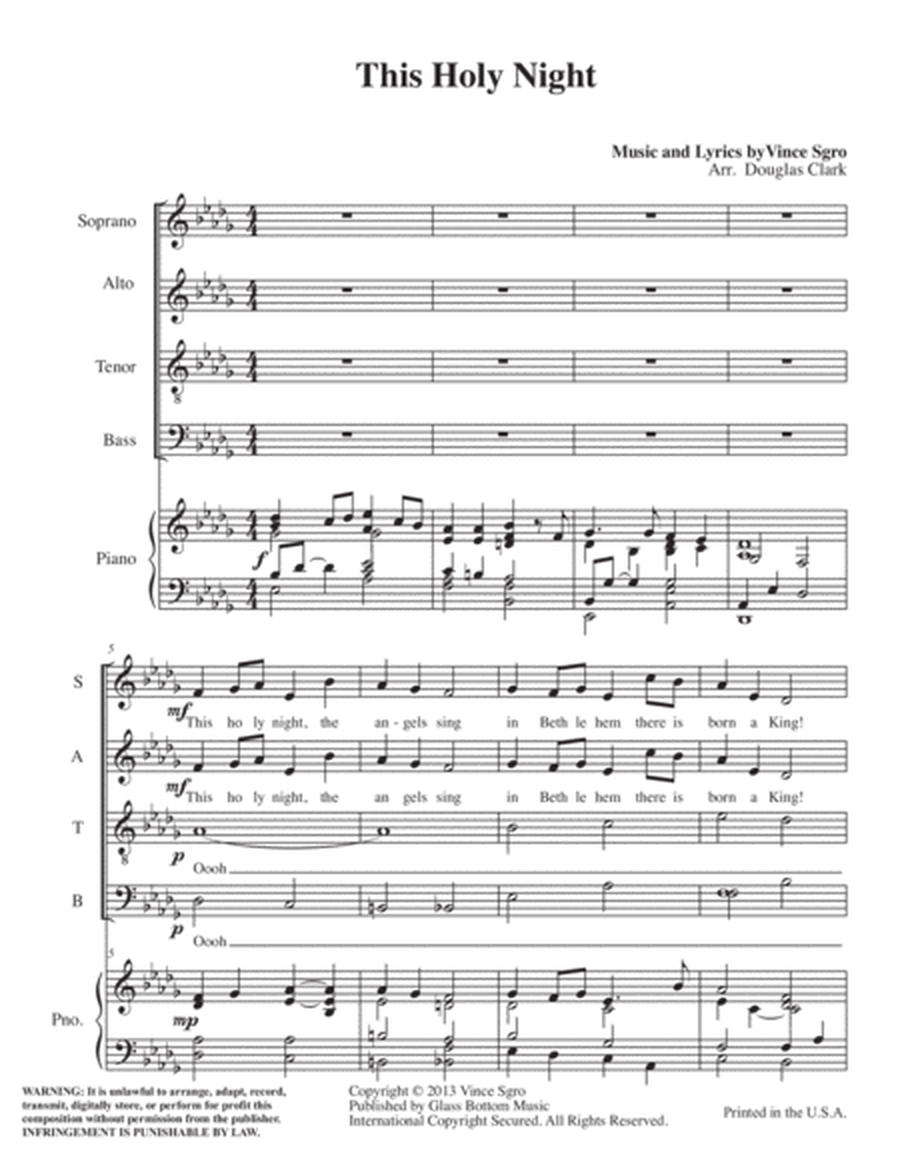 This Holy Night - for SSAATTBB, with Piano Accompaniment image number null