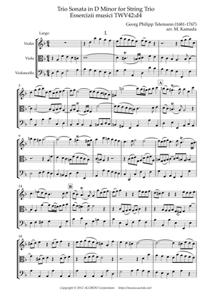 Book cover for Trio Sonata in D Minor for String Trio Essercizii musici TWV42:d4
