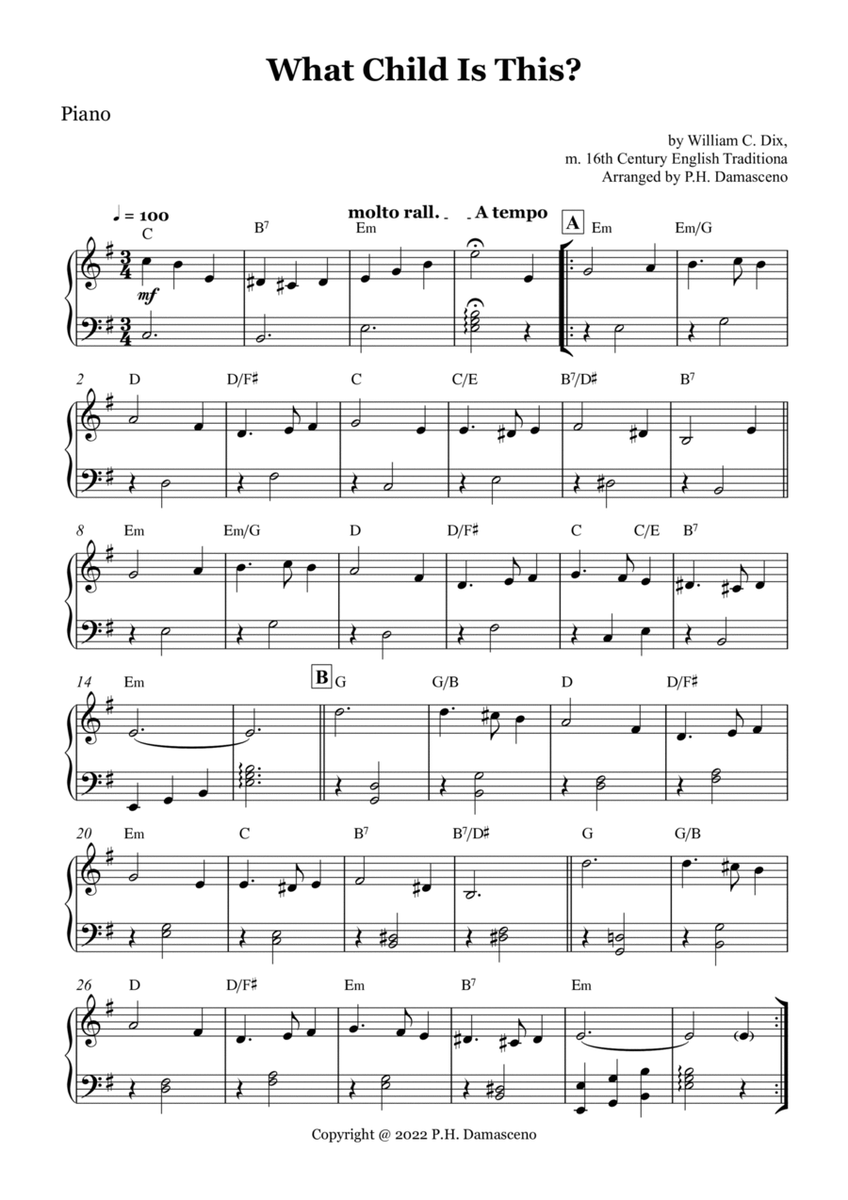 What Child Is This? - Piano Solo with Chords image number null