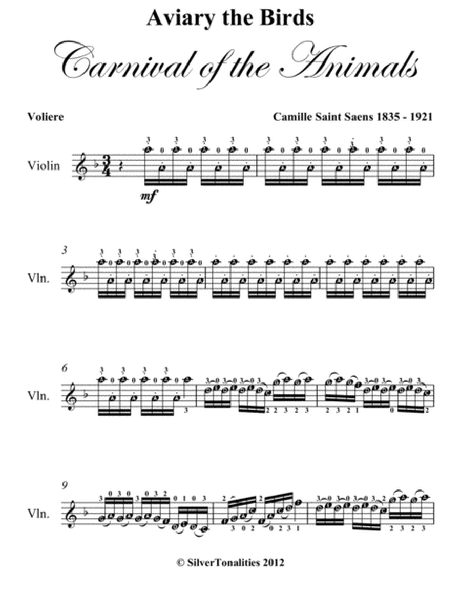 Aviary Voliere Carnival of the Animals Easy Violin Sheet Music