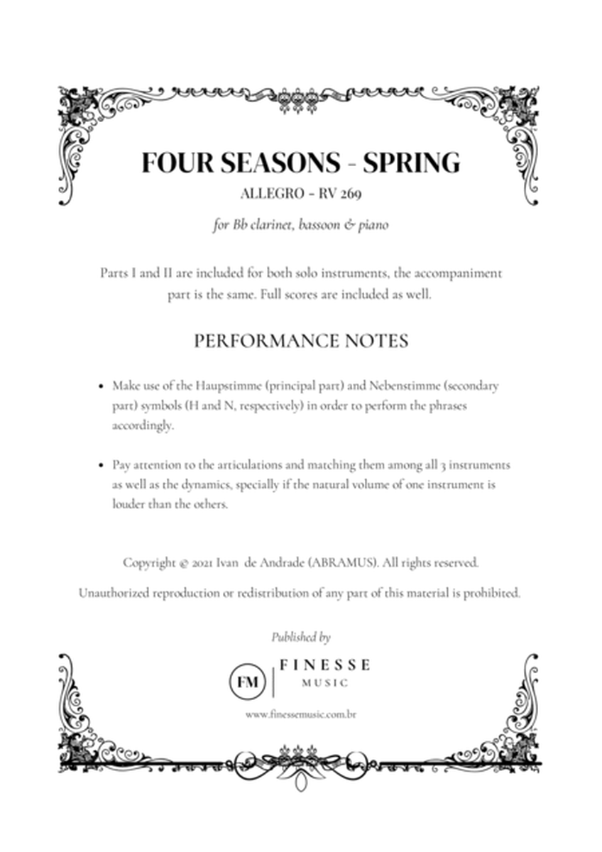 TRIO - Four Seasons Spring (Allegro) for Bb CLARINET, BASSOON and PIANO - F Major image number null