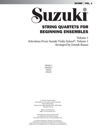 Book cover for String Quartets for Beginning Ensembles, Volume 1: Score