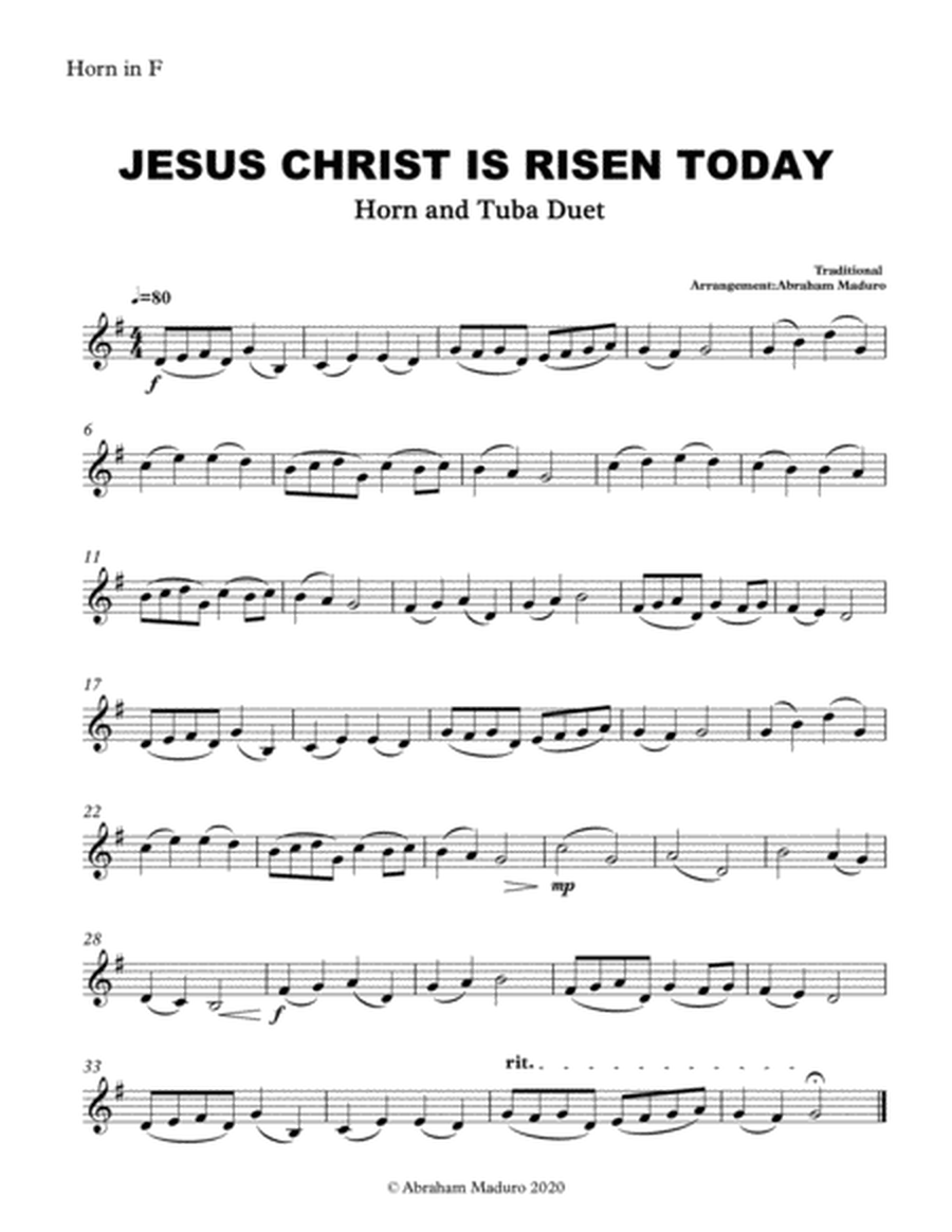 Jesus Christ Is Risen Today French Horn and Tuba Duet-Two Tonalities Included image number null