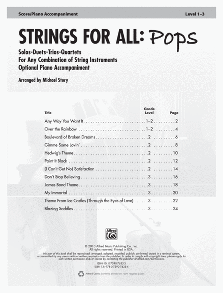 Strings for All -- Solo-Duet-Trio-Quartet with Optional Piano Accompaniment