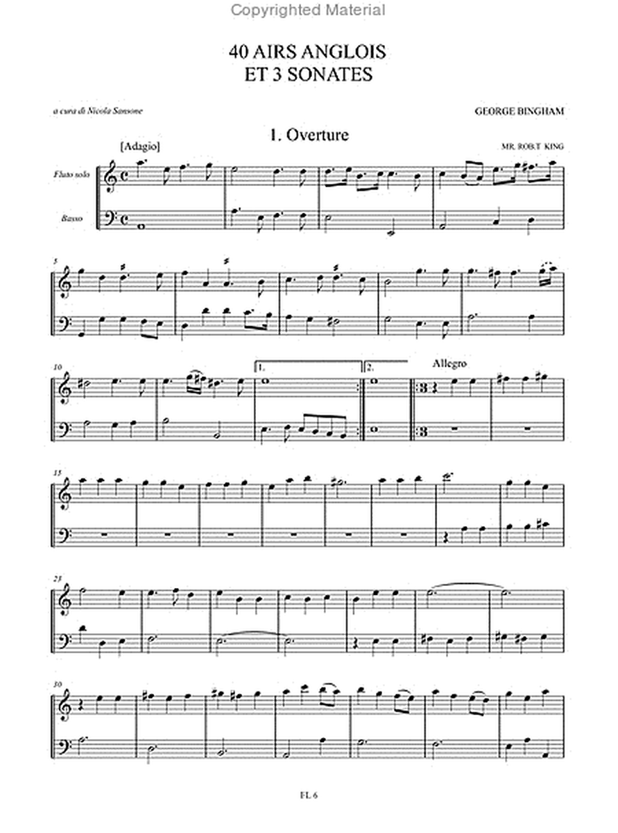 40 Airs Anglois et 3 Sonates for Treble Recorder and Continuo (Nos. 1-40 and 43) and 2 Treble Recorders (Nos. 41 and 42)