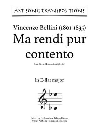 Book cover for BELLINI: Ma rendi pur contento (transposed to E-flat major)