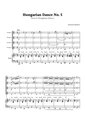 Hungarian Dance No. 5 by Brahms for Trumpet Quartet and Piano