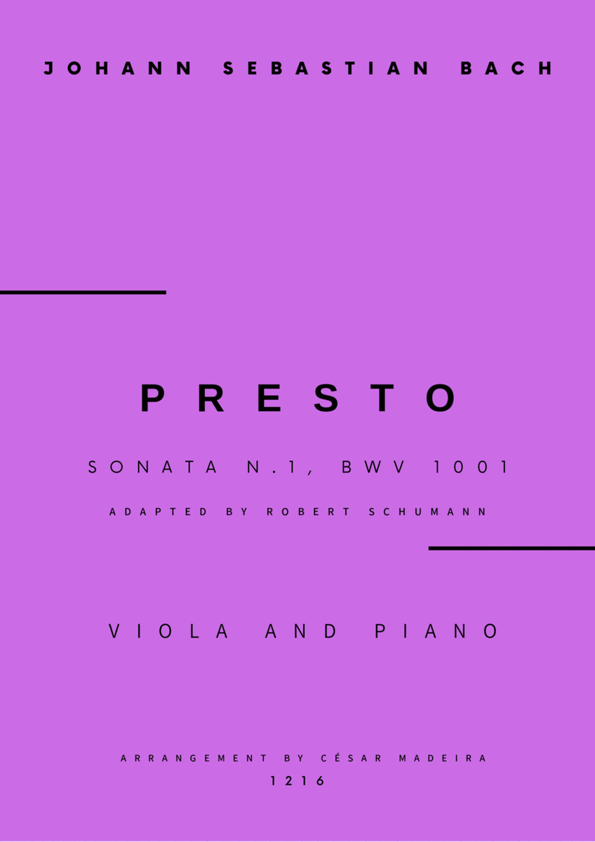 Presto from Sonata No.1, BWV 1001 - Viola and Piano (Full Score) image number null
