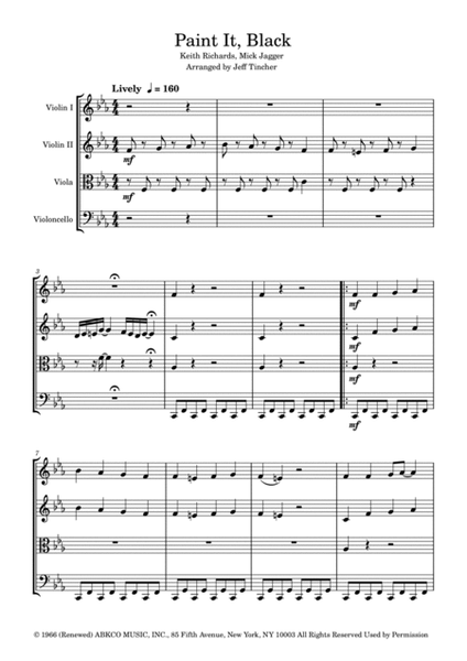 Paint It Black (String Quartet) Sheet music for Violin, Viola, Cello  (String Quartet)