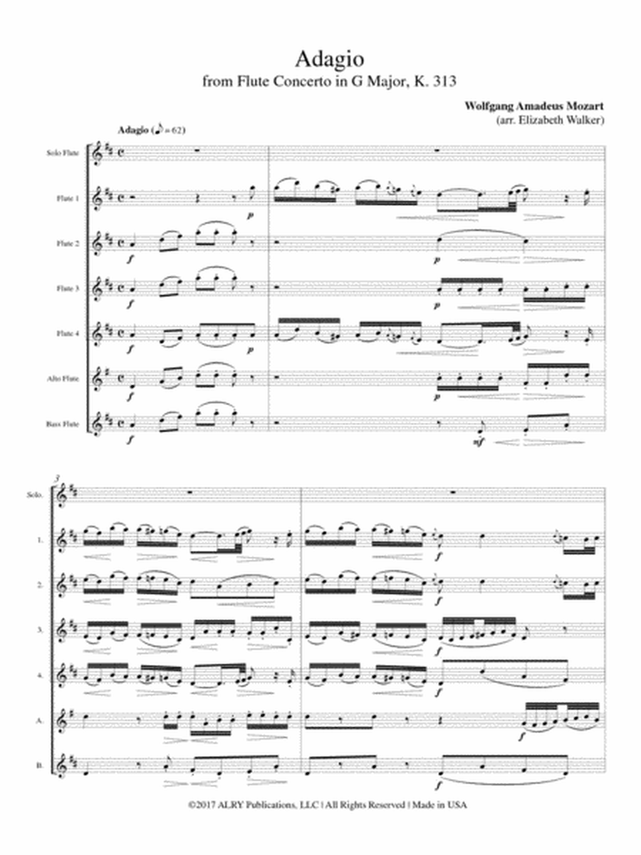 Adagio from Flute Concerto in G Major, K. 313 for Flute Choir