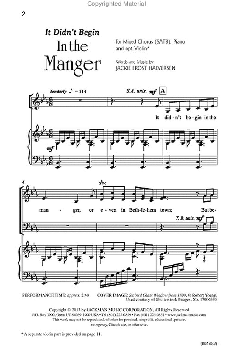 It Didn't Begin In the Manger - SATB (opt. Violin) image number null