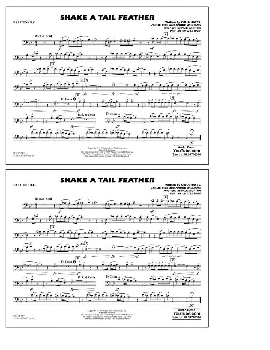 Shake a Tail Feather (arr. Paul Murtha) - Baritone B.C. (Opt. Tbn. 2)