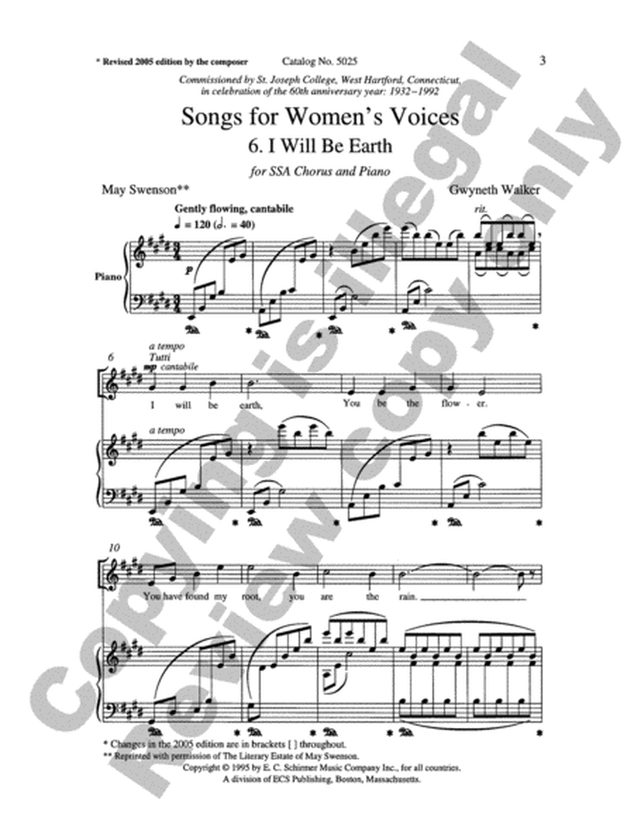 Songs for Women's Voices: 6. I Will Be Earth (Choral Score) image number null