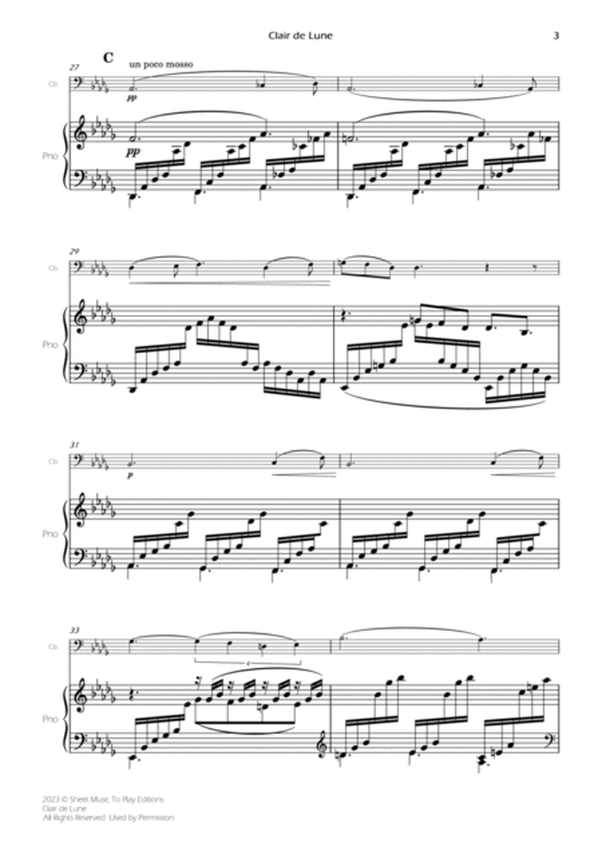 Clair de Lune by Debussy - Contrabass and Piano (Full Score and Parts) image number null