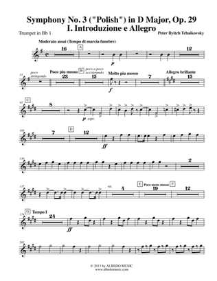 Book cover for Tchaikovsky Symphony No. 3, Movement I - Trumpet in Bb 1 (Transposed Part), Op. 29