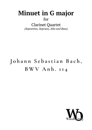 Book cover for Minuet in G major by Bach for Clarinet Choir Quartet