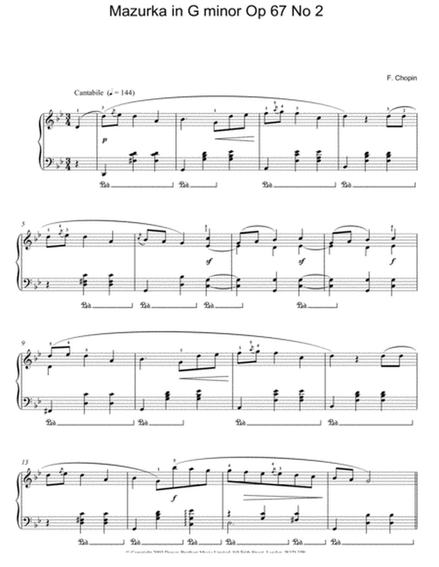Mazurka In G Minor, Op. 67, No. 2