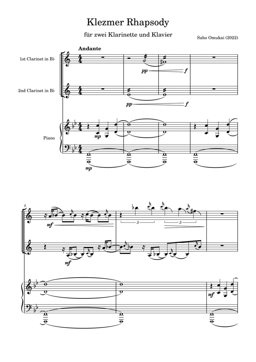 Klezmer Rhapsody for two clarinets and piano image number null