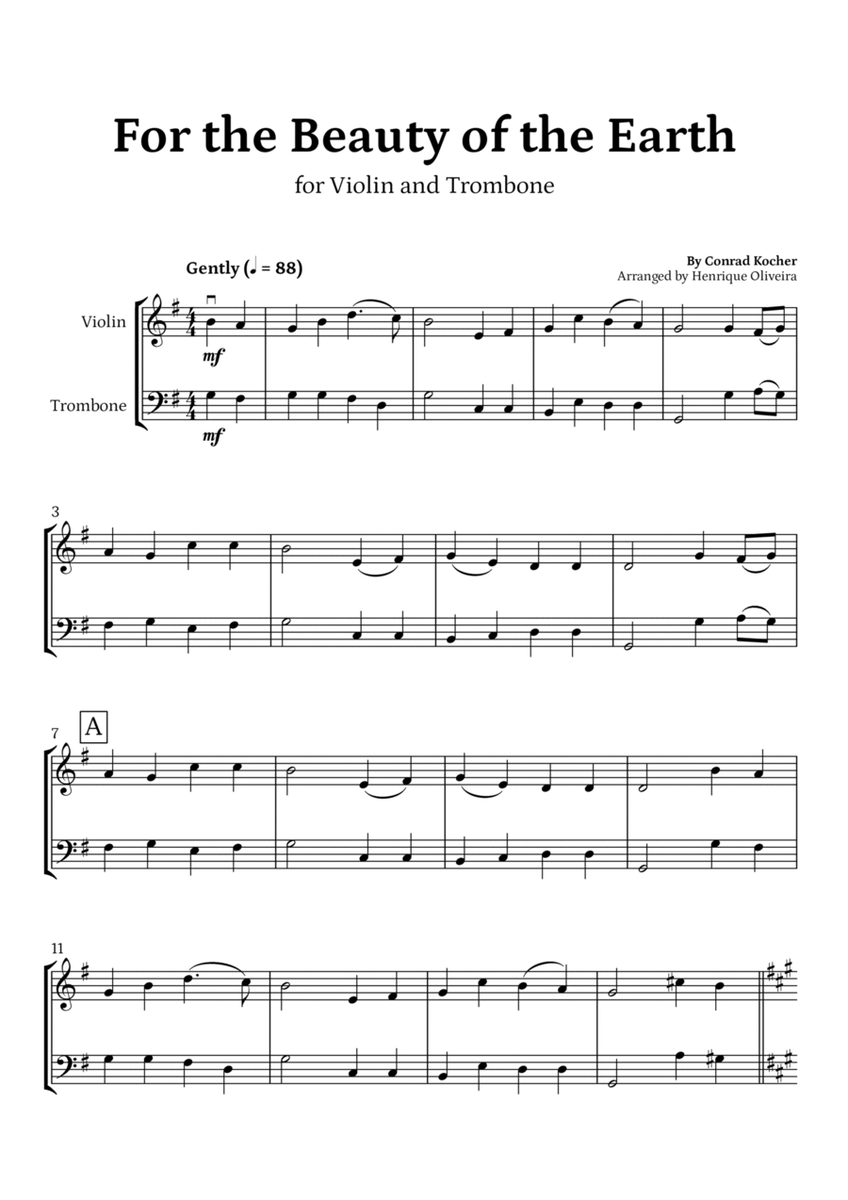 For the Beauty of the Earth (for Violin and Trombone) - Easter Hymn image number null