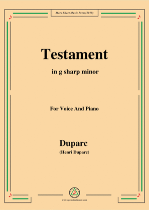 Book cover for Duparc-Testament in g sharp minor