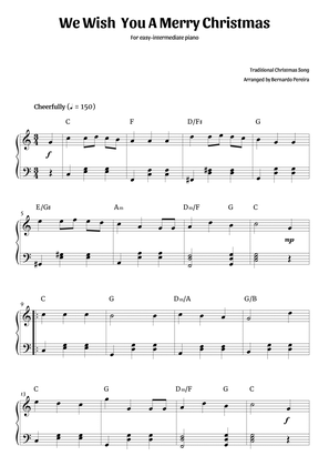 We Wish You A Merry Christmas (easy-intermediate piano in C major – clean with chords)