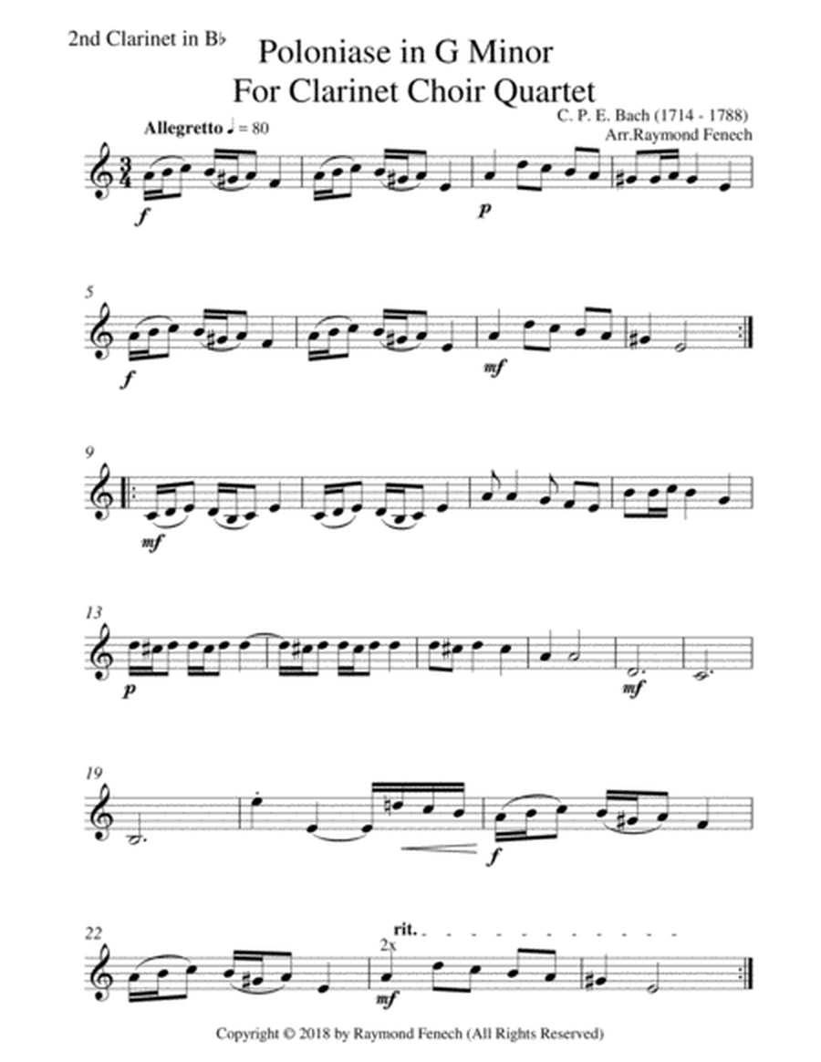 Polonaise in G Minor - Clarinet Choir Quartet (3 B Flat Clarinets and Bass Clarinet) image number null