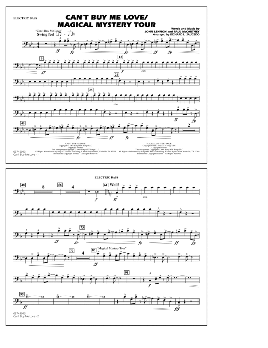 Can't Buy Me Love/Magical Mystery Tour (arr. Richard L. Saucedo) - Electric Bass