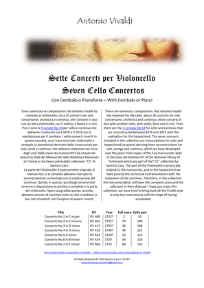 Book cover for Seven Vivaldi's Concertos for Cello and Cembalo (or Piano) - Scores and Part