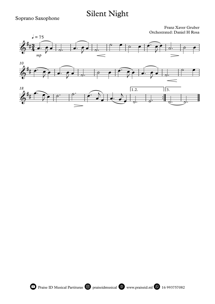 Silent Night - Christmas Carol - Soprano Saxophone image number null