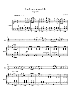 Book cover for Giuseppe Verdi - La donna e mobile (Rigoletto) Clarinet Solo - Bb Key
