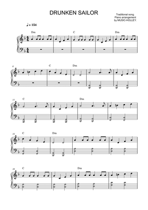 Traditional song - Drunken Sailor (easy piano sheet)