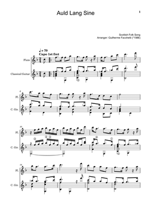 Book cover for Scottish Folk Song - Auld Lang Sine. Arrangement for Flute and Classical Guitar. Score and Parts.
