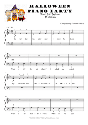 Book cover for Halloween Piano Party (Piano Solo for Beginners) 5-finger position on D